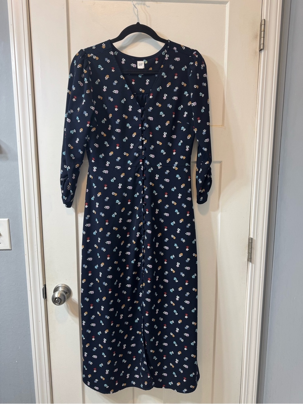 GAP Navy Floral Button-Front Maxi Dress